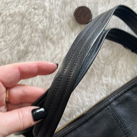 The Sak Leather Tote Satchel Bag 18” Large Brown Pebbled Cow Hide Gold Hardware - Picture 7 of 14